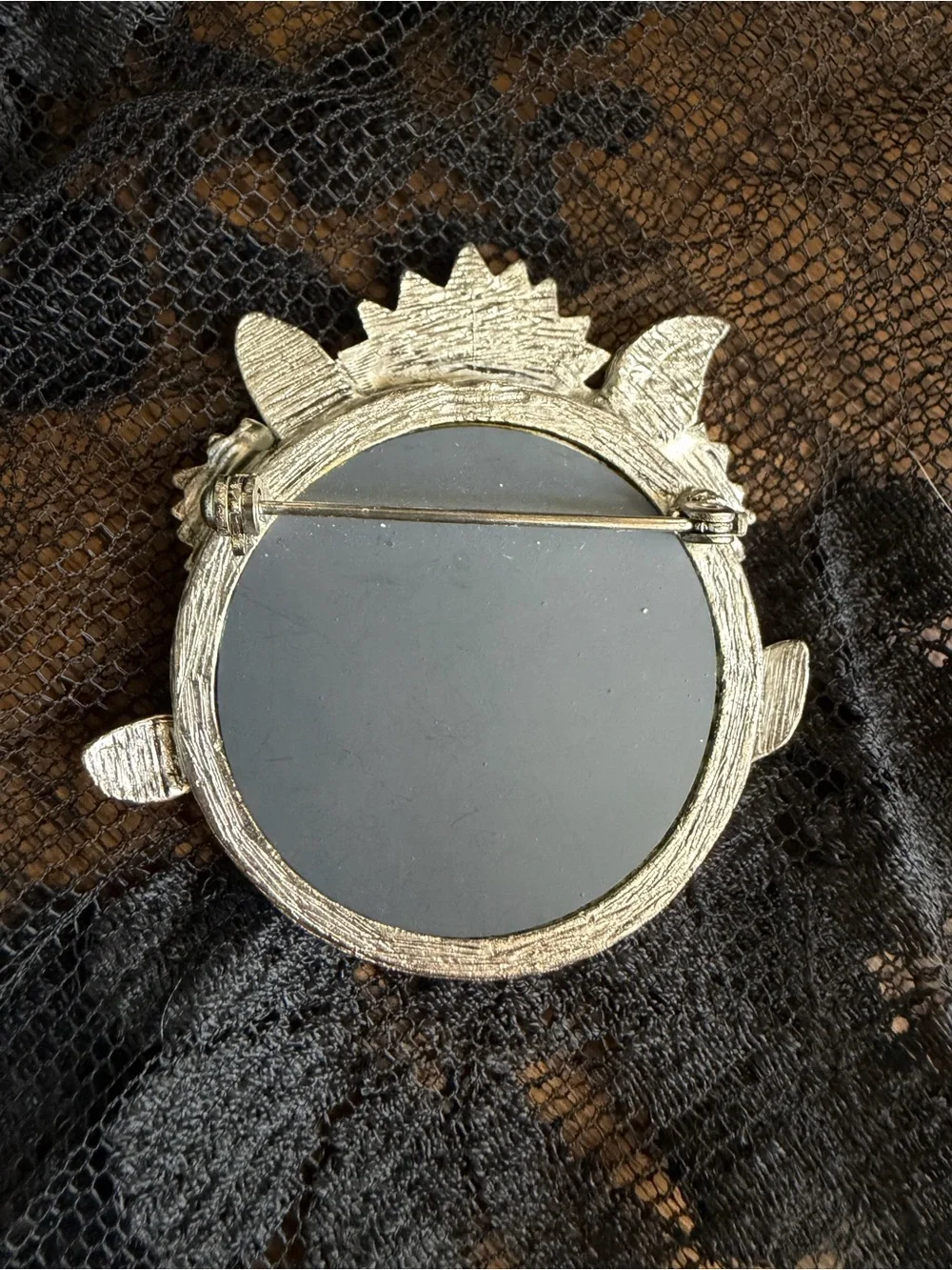 Silver (Heavy) Sunflower Floral Mirror Brooch